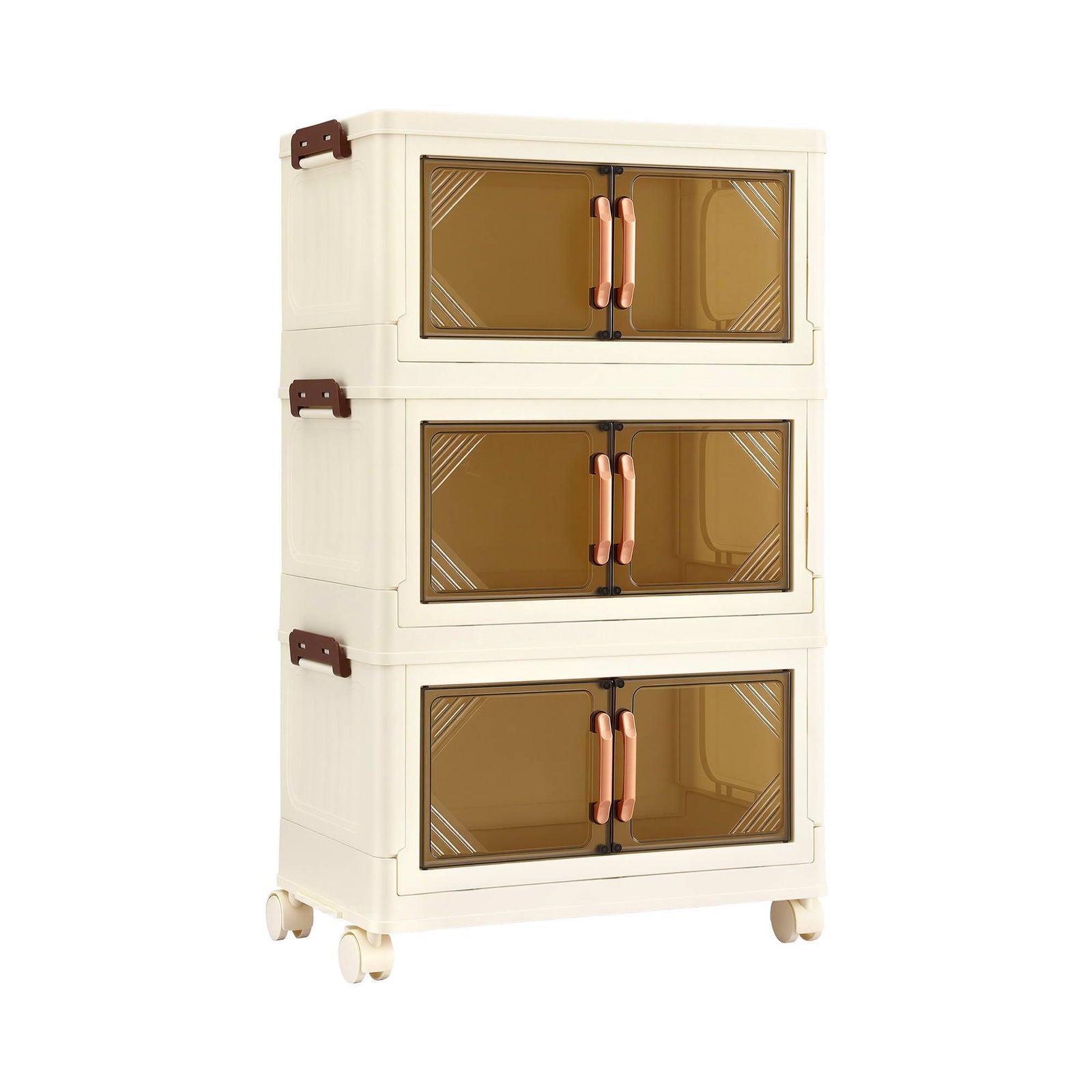 Artiss 3-Tier Foldable Storage Cabinet Stackable Box Clear Magnetic Door White