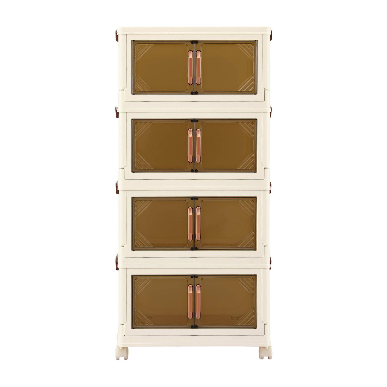 Artiss 4-Tier Foldable Storage Cabinet Stackable Box Clear Magnetic Door White