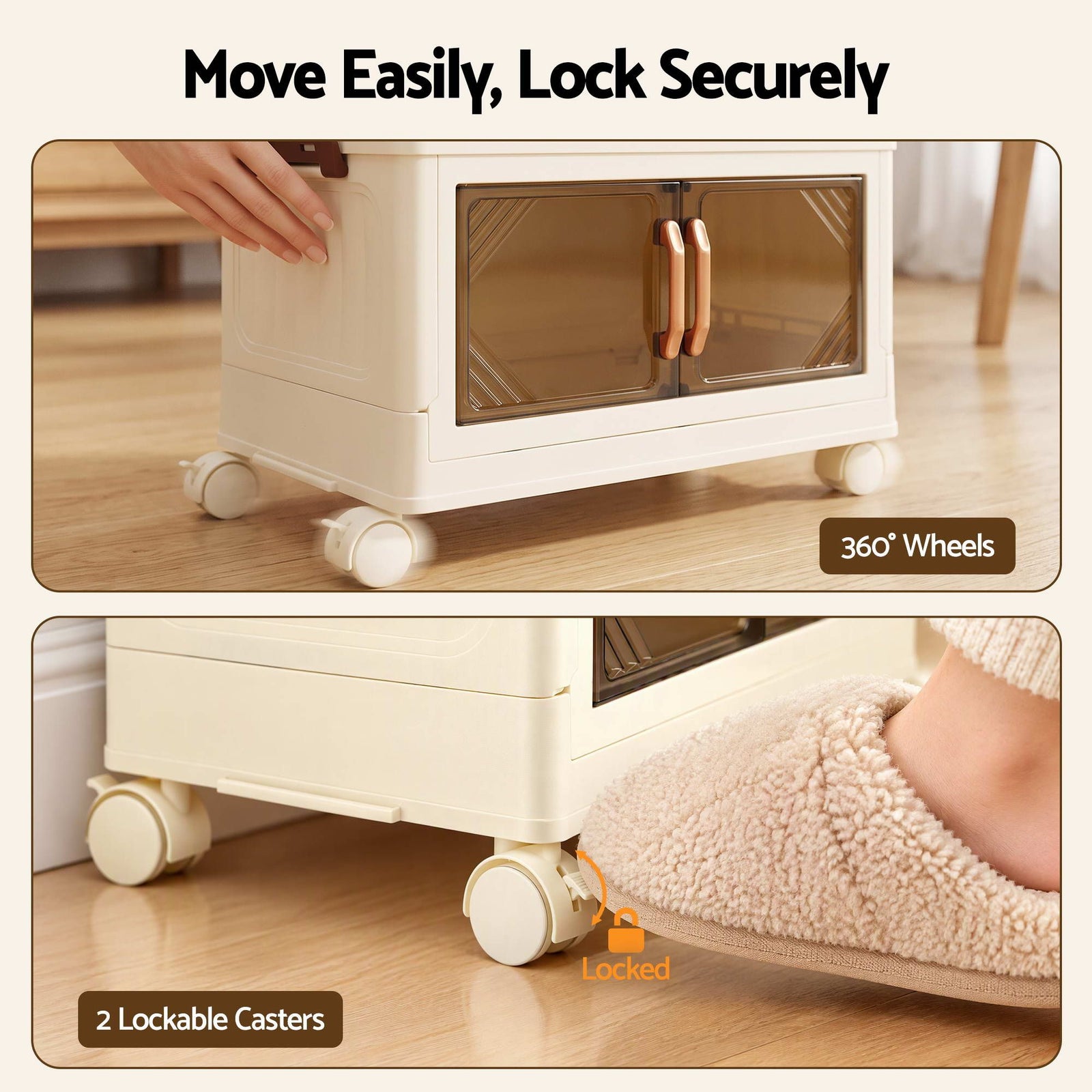 Artiss 4-Tier Foldable Storage Cabinet Stackable Box Clear Magnetic Door White