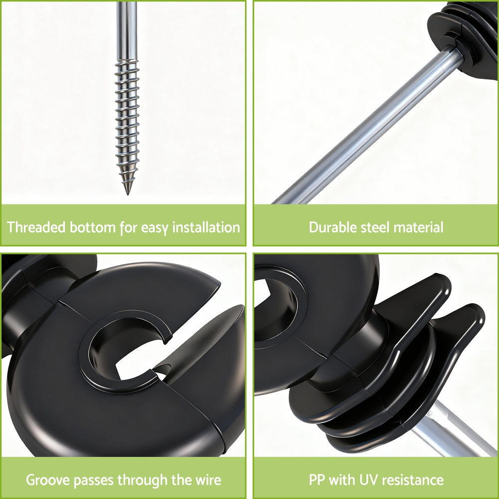 Giantz Electric Fence Ring Insulators 100pcs Stand off Screw in Insulator Black