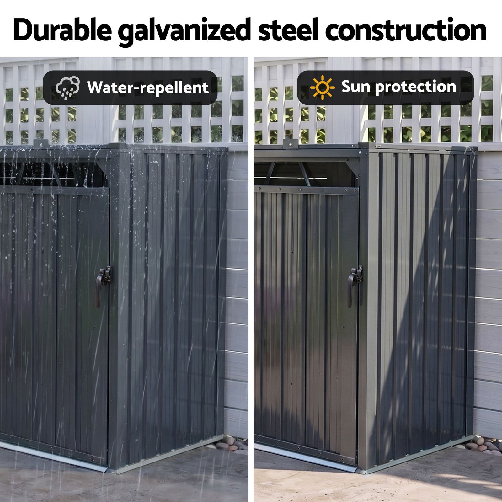 Giantz Bin Shed Triple Wheelie Waste Bins Storage Steel Garden Enclosure Grey