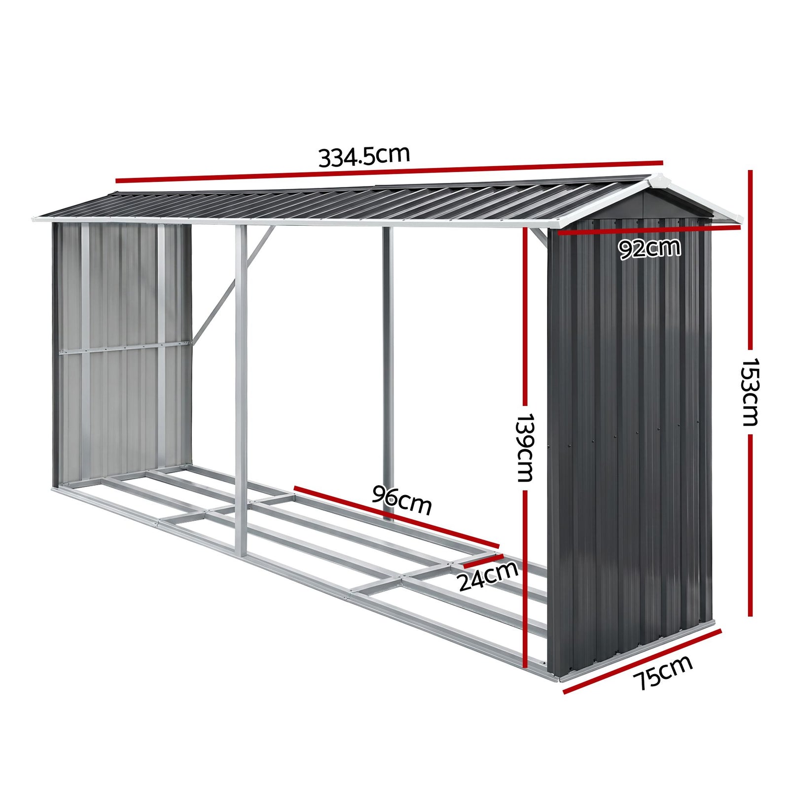 Giantz Firewood Storage Shed 334.5CM x 92CM Outdoor Log Rack Galvanised Steel Wood Holder