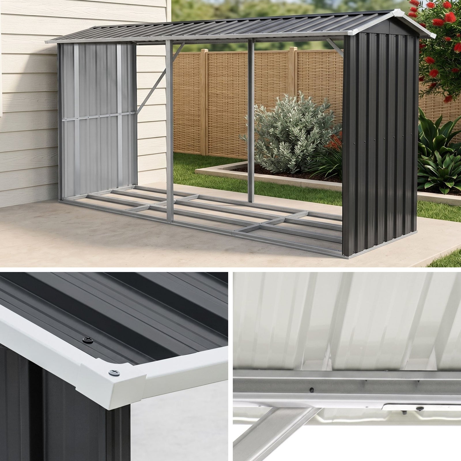 Giantz Firewood Storage Shed 334.5CM x 92CM Outdoor Log Rack Galvanised Steel Wood Holder