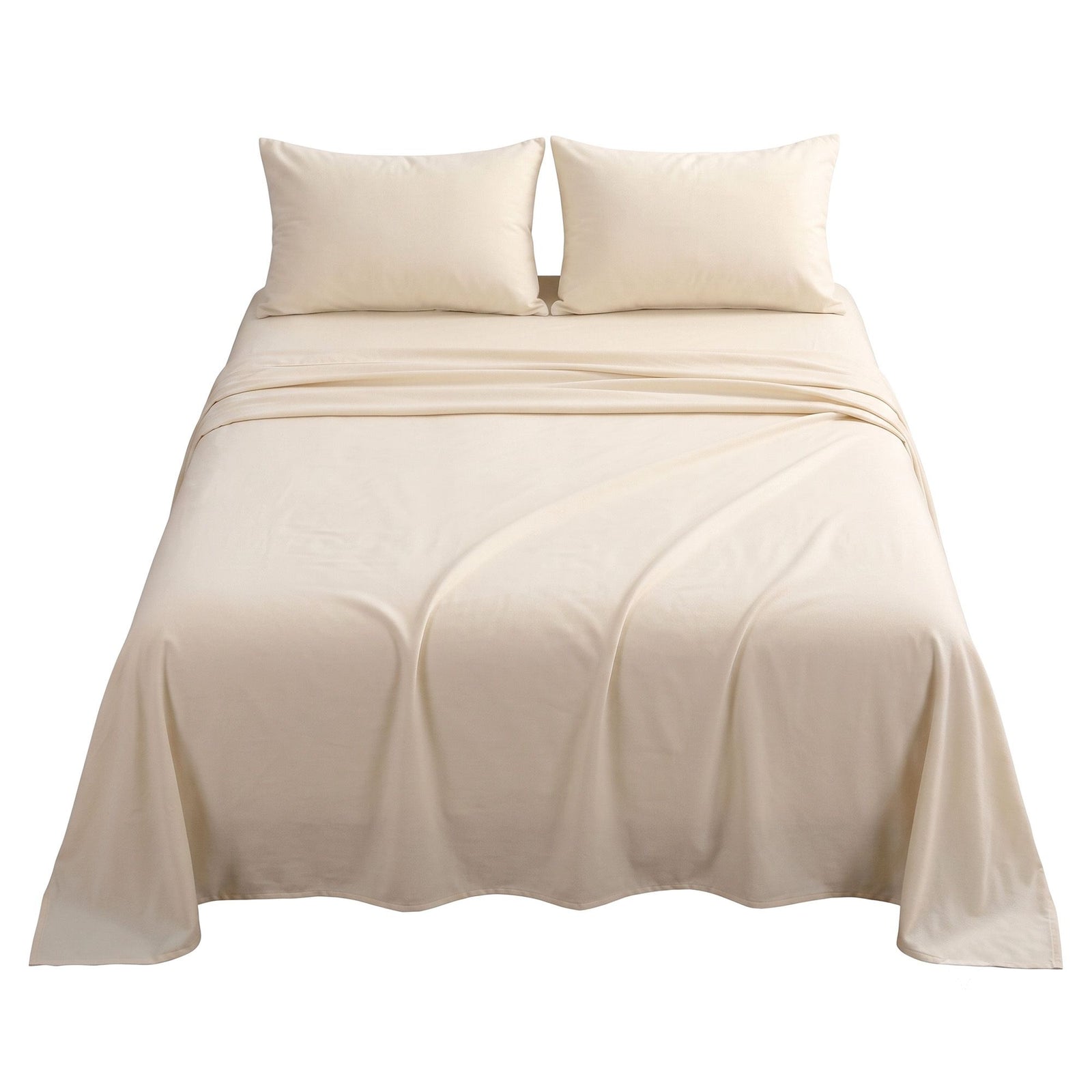 Giselle Double Sheet Set 150 GSM Anti-pilling Micro Flannel, Fast Drying Lightweight 4 Piece, 40CM Deep Pocket Fits Thick Mattress, Cream White
