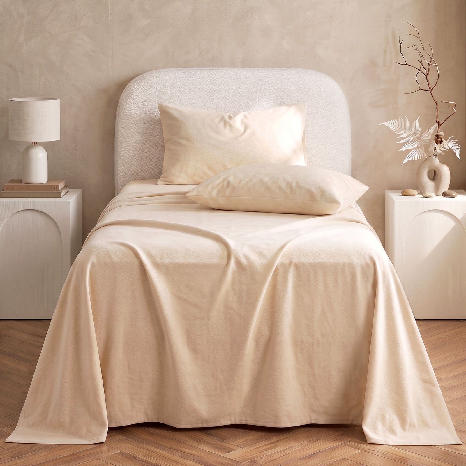 Giselle Single Sheet Set 150 GSM Anti-pilling Micro Flannel, Fast Drying Lightweight 4 Piece, 40CM Deep Pocket Fits Thick Mattress, Cream White