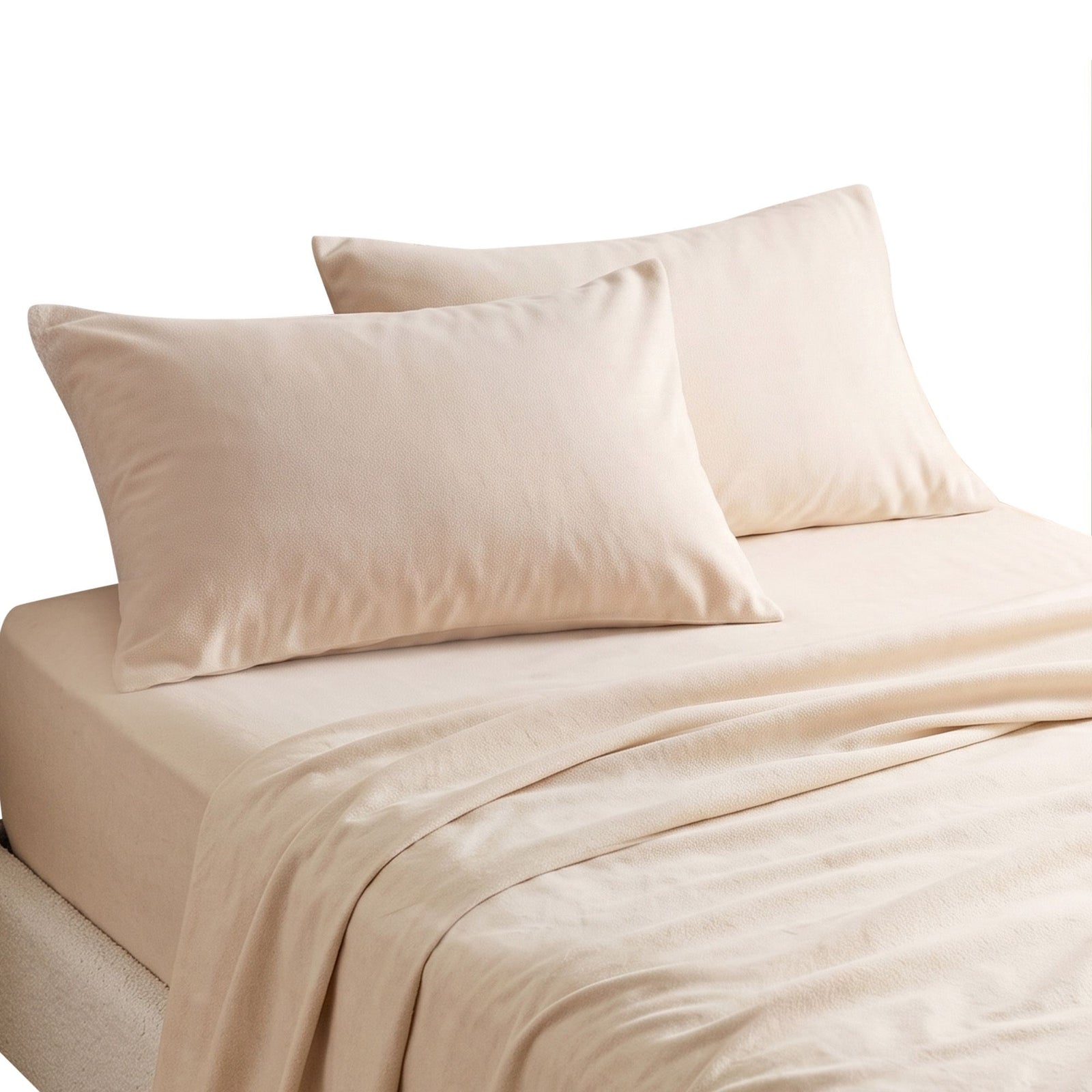 Giselle Single Sheet Set 150 GSM Anti-pilling Micro Flannel, Fast Drying Lightweight 4 Piece, 40CM Deep Pocket Fits Thick Mattress, Cream White