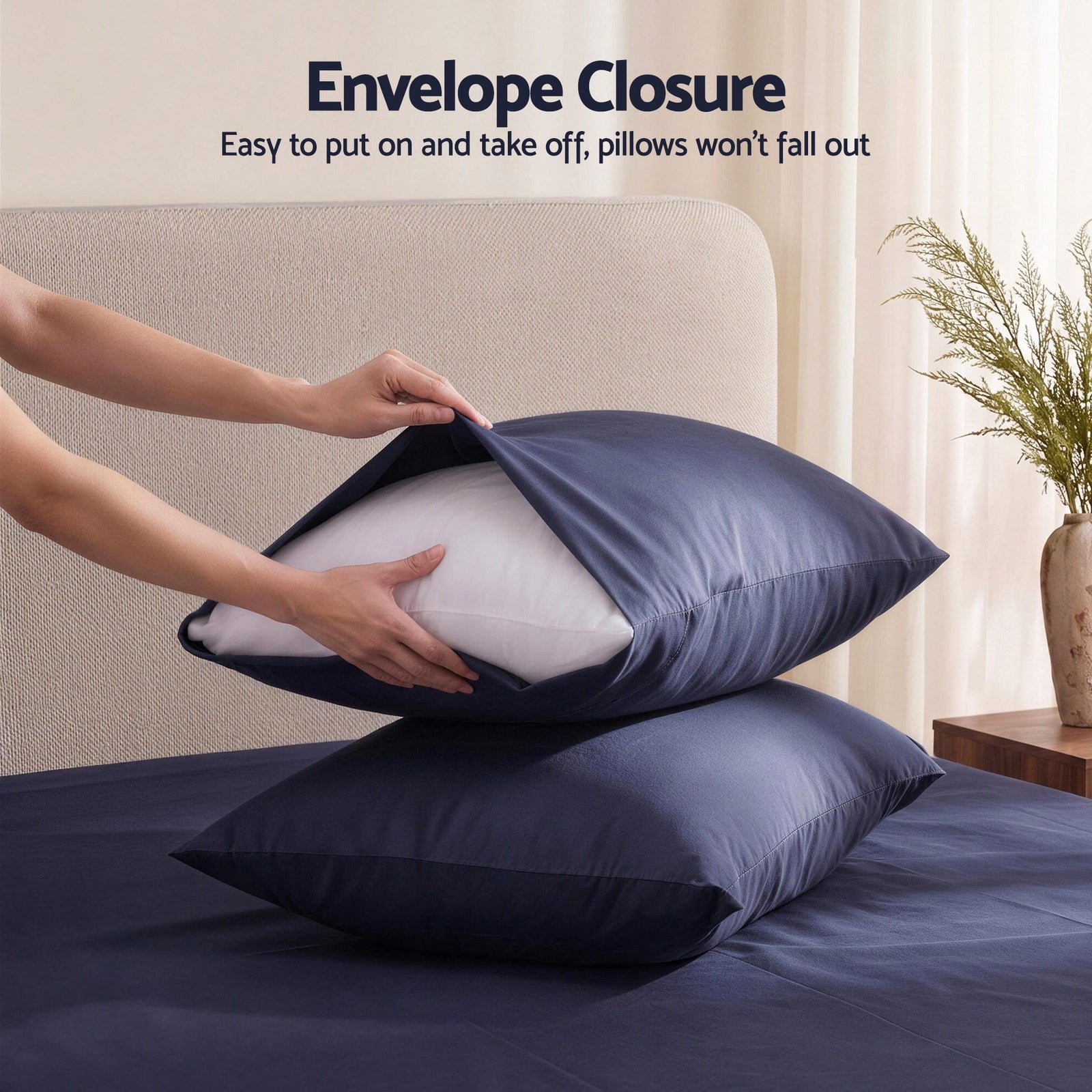 Giselle Queen 500TC Cotton 4Pcs Sheet Set with 40cm Extra Deep Pocket for Thick Mattresses Sateen Weave for Sweaty Nights Navy Blue