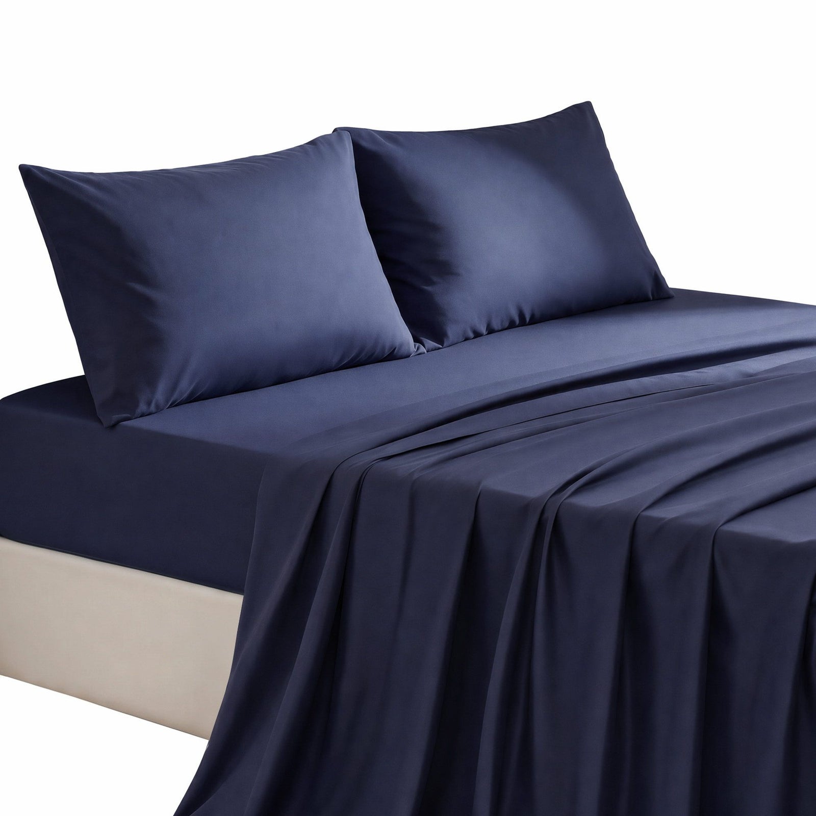 Giselle Queen 500TC Cotton 4Pcs Sheet Set with 40cm Extra Deep Pocket for Thick Mattresses Sateen Weave for Sweaty Nights Navy Blue