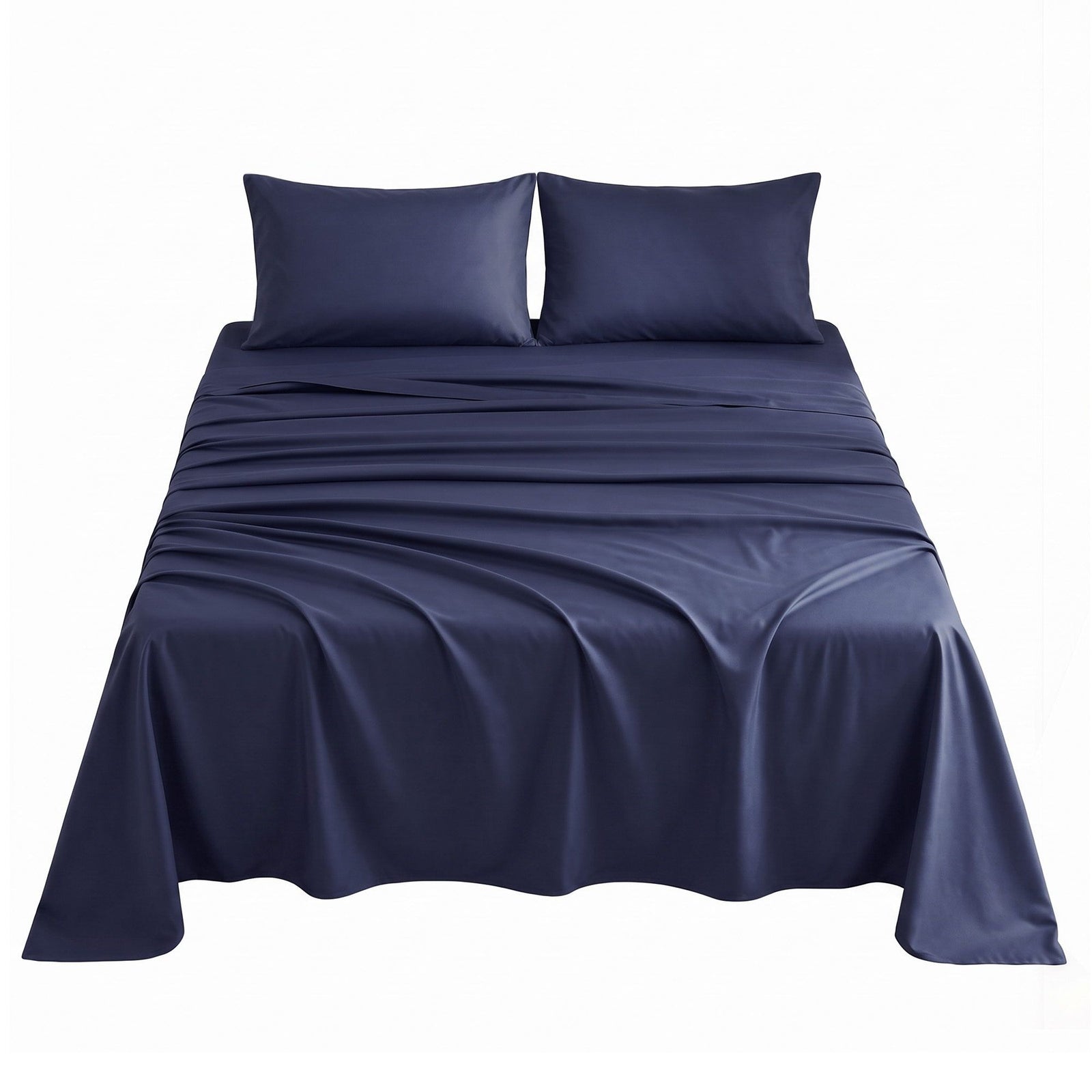 Giselle Queen 500TC Cotton 4Pcs Sheet Set with 40cm Extra Deep Pocket for Thick Mattresses Sateen Weave for Sweaty Nights Navy Blue