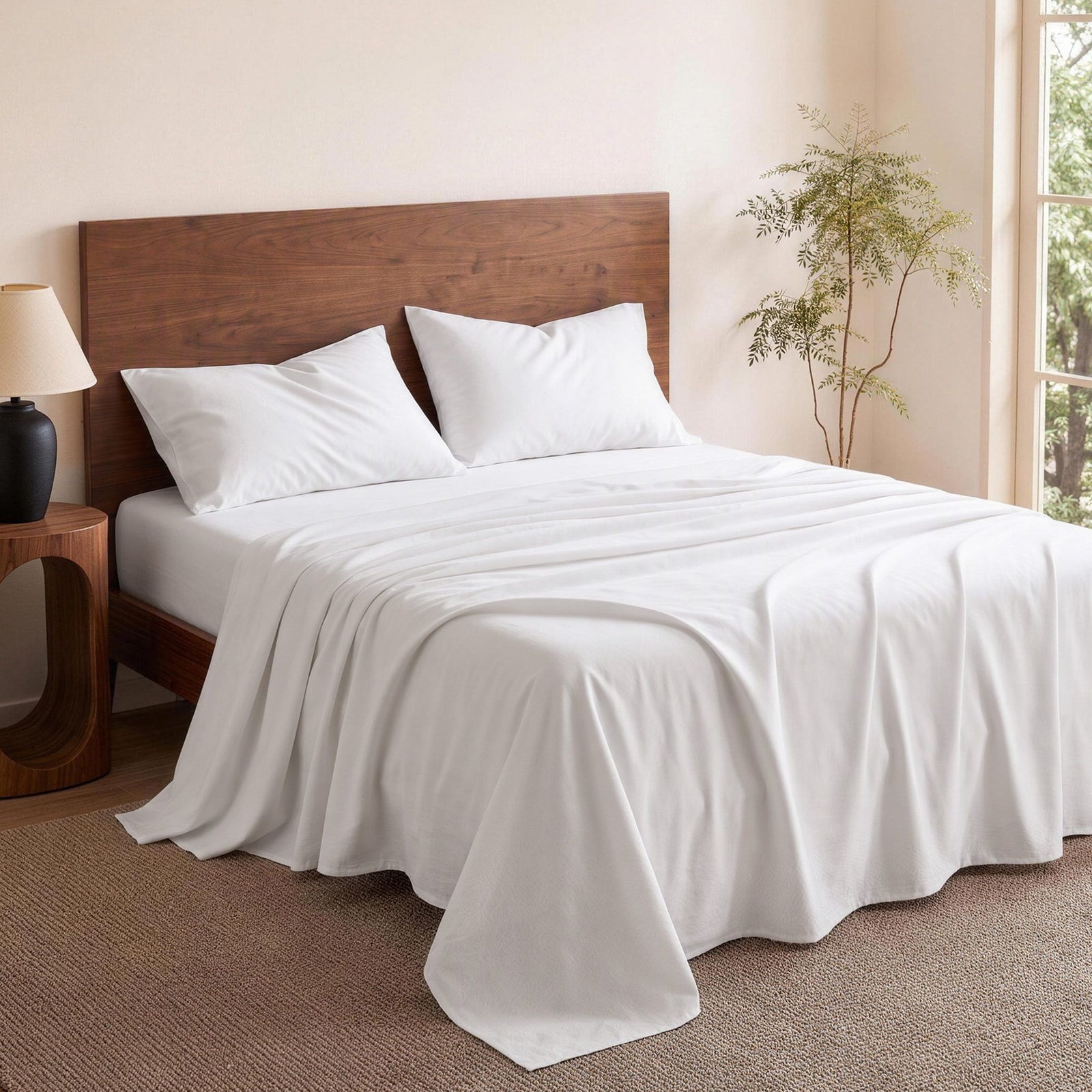 Giselle King 500TC Cotton 4Pcs Sheet Set with 40cm Extra Deep Pocket for Thick Mattresses Sateen Weave for Sweaty Nights White