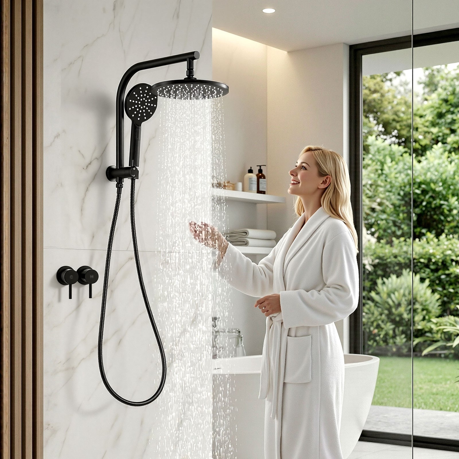 Cefito 9'' Rain Shower Head Set Handheld Round High Pressure Twins Tap Chrome