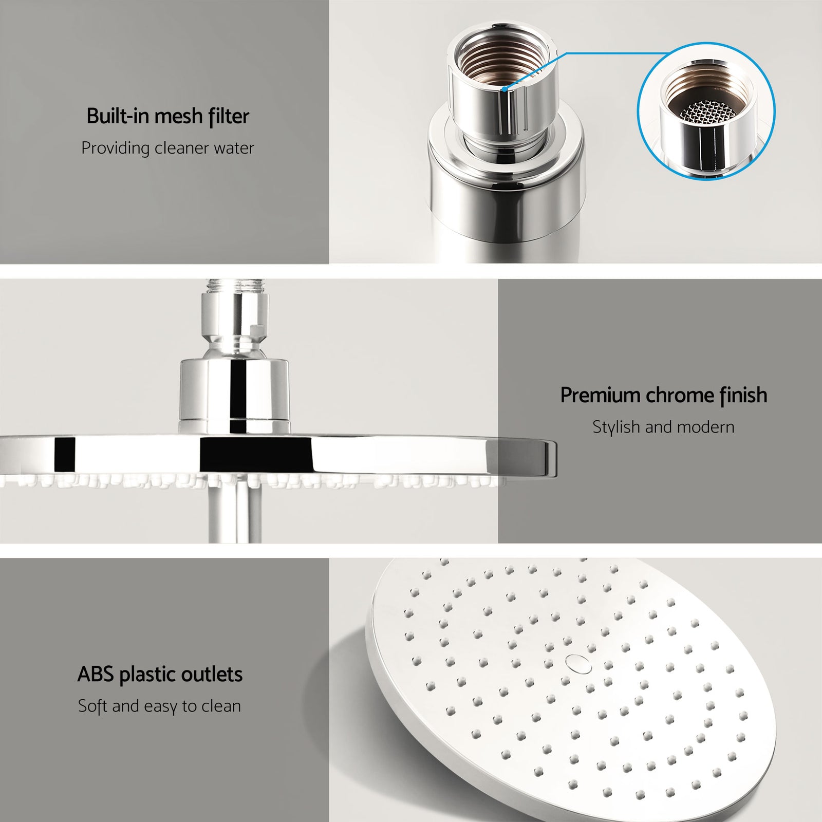Cefito 9'' Rain Shower Head Set Handheld Round High Pressure Mixer Tap Chrome