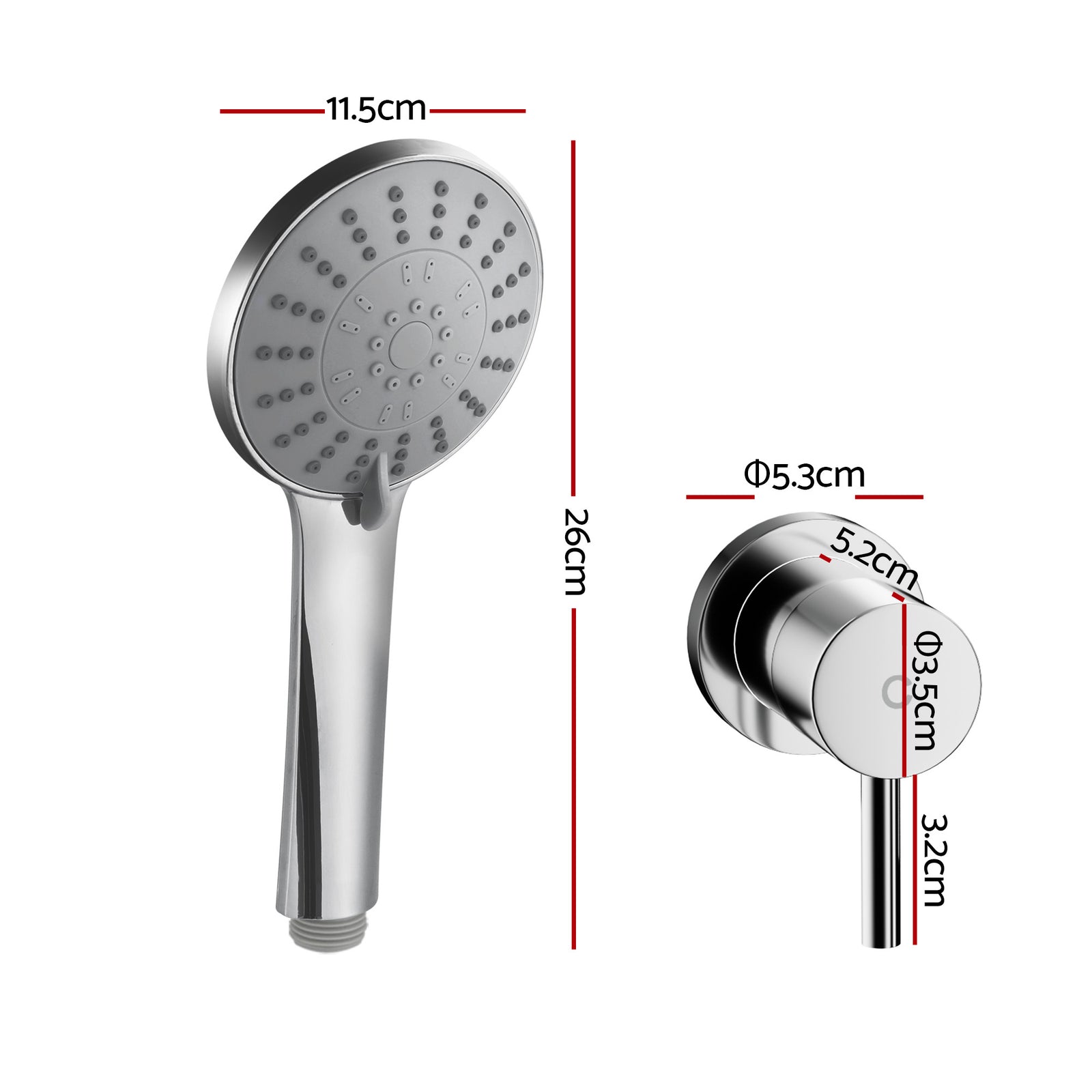 Cefito 4.5" Handheld Shower Head Round with Wall Twin Swivel Bathroom Tap Silver