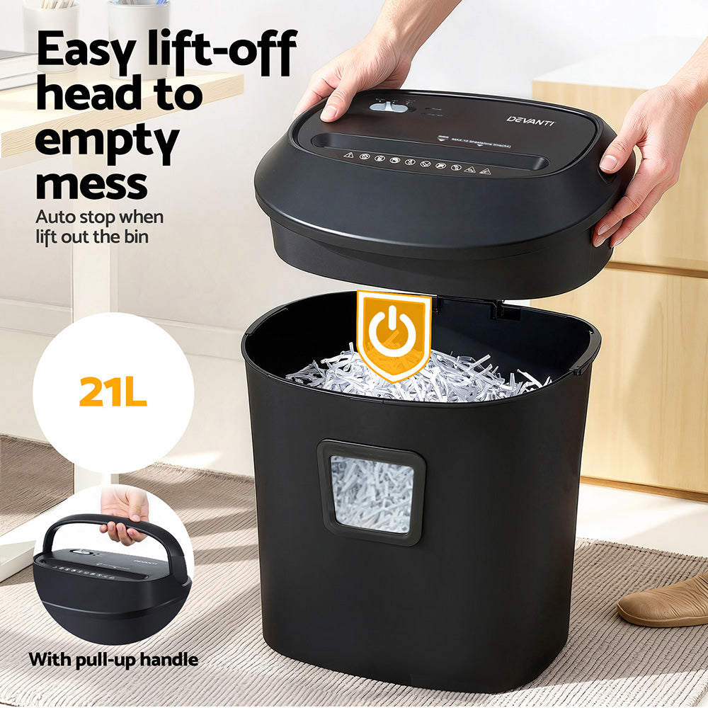 Devanti Electric Paper Shredder for Home Office 10 A4 Paper Sheet Cross-Cut Paper