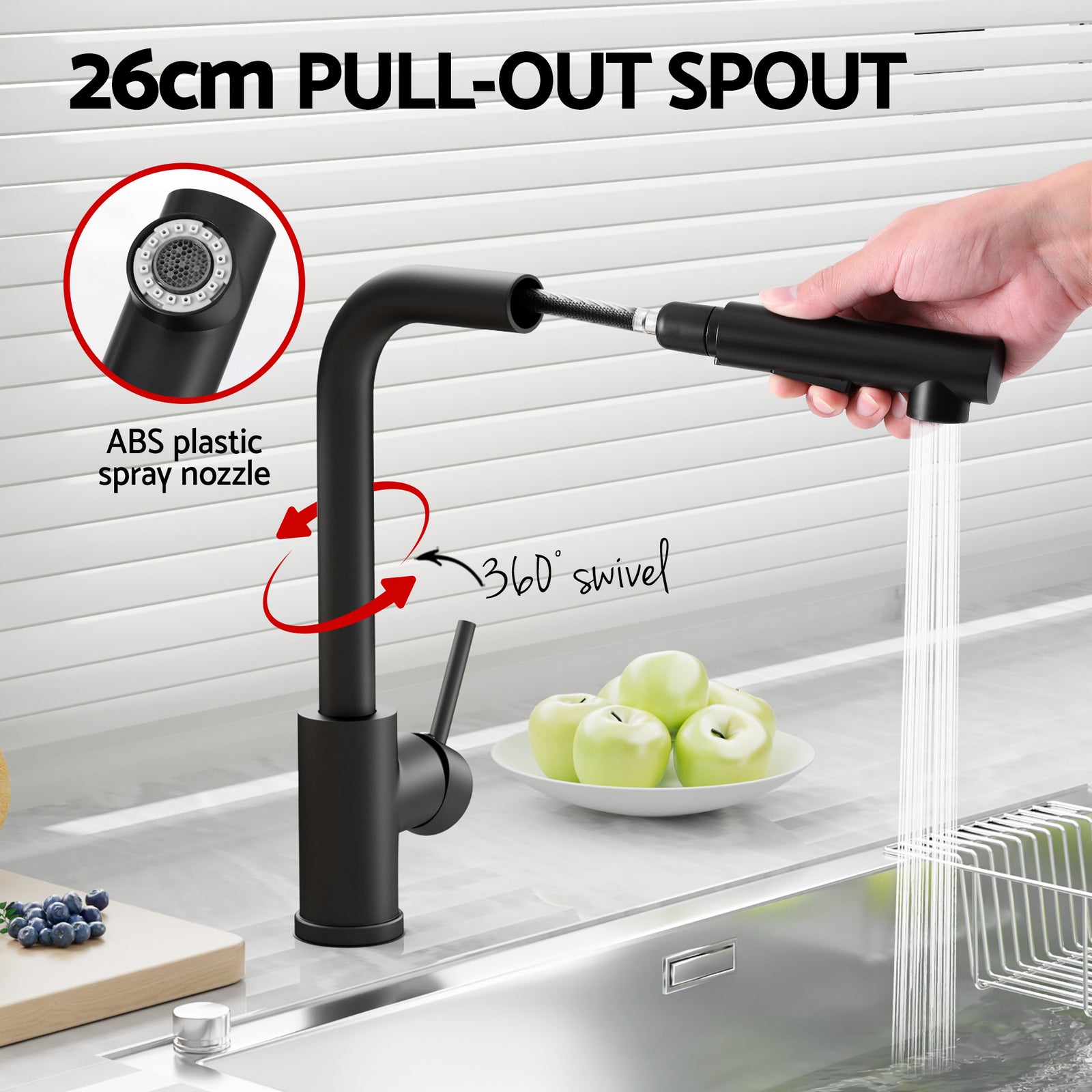 Cefito Stainless Steel Sink 30x45CM With Pull Out Mixer Tap Kitchen Basin Single Bowl Black