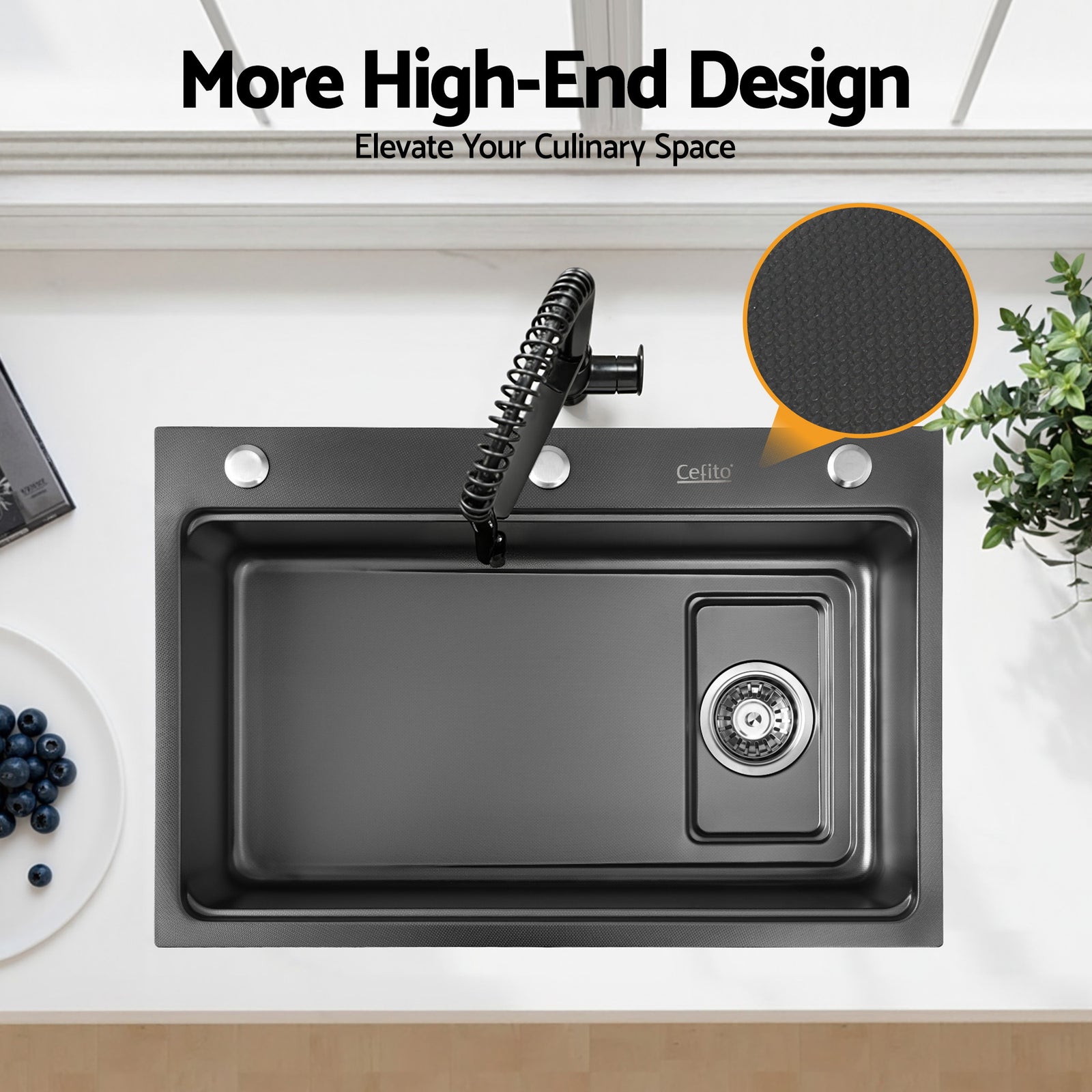 Cefito Kitchen Sink 304 Stainless Steel Bar Sink Millet Grain Water Basin Sink