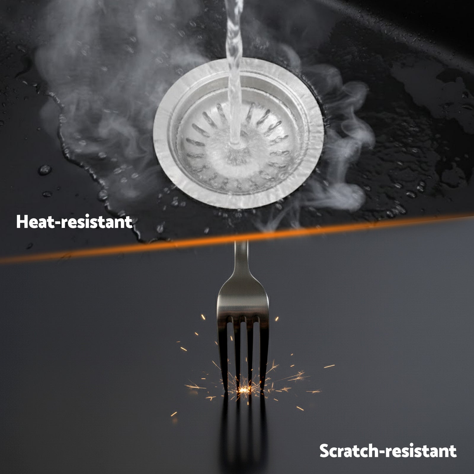 Cefito Kitchen Sink 70x45cm Granite Stone Sink Single Bowl Black