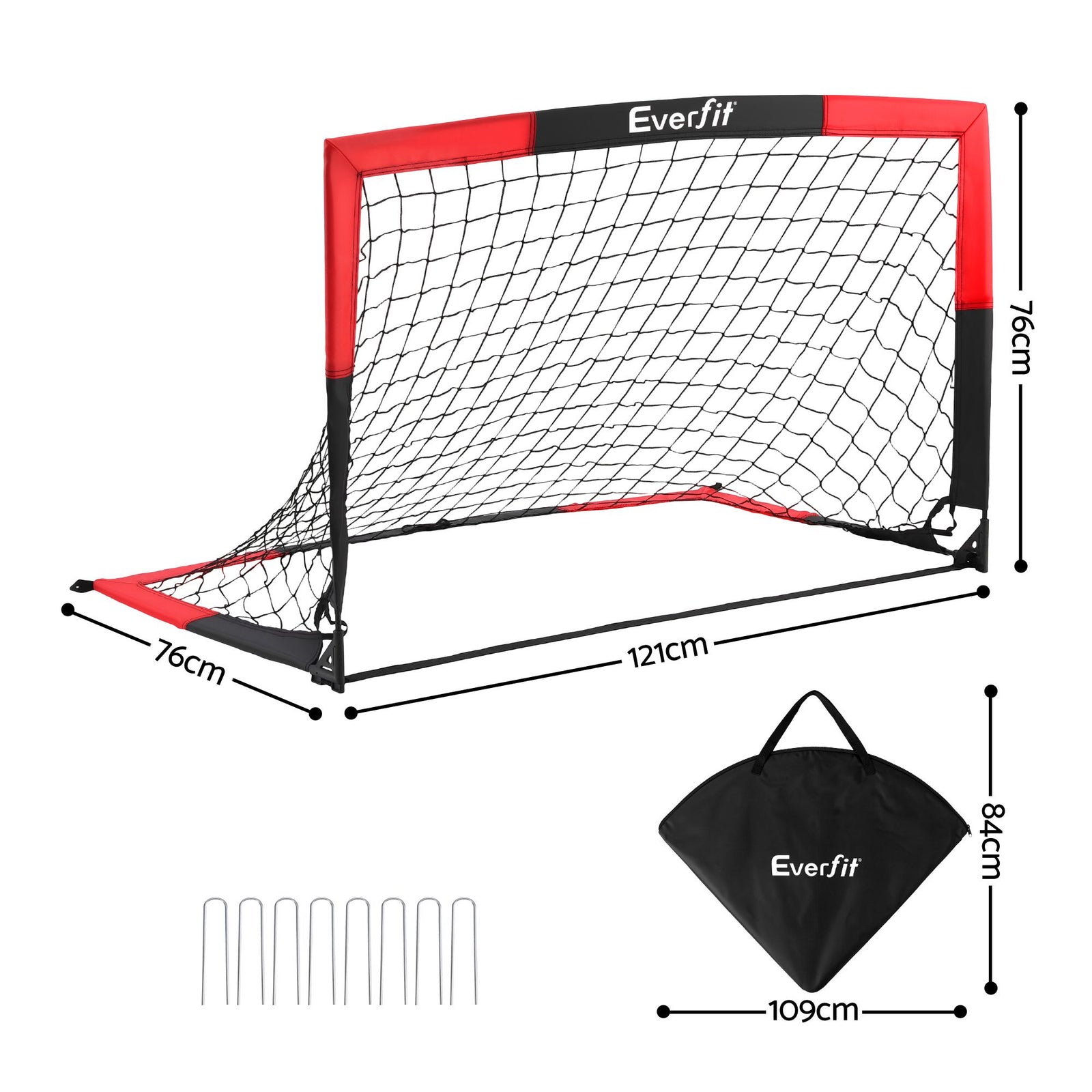 Everfit Pop Up Soccer Goal Nets Heavy Duty Portable Kids Training Set 2 Pcs Red