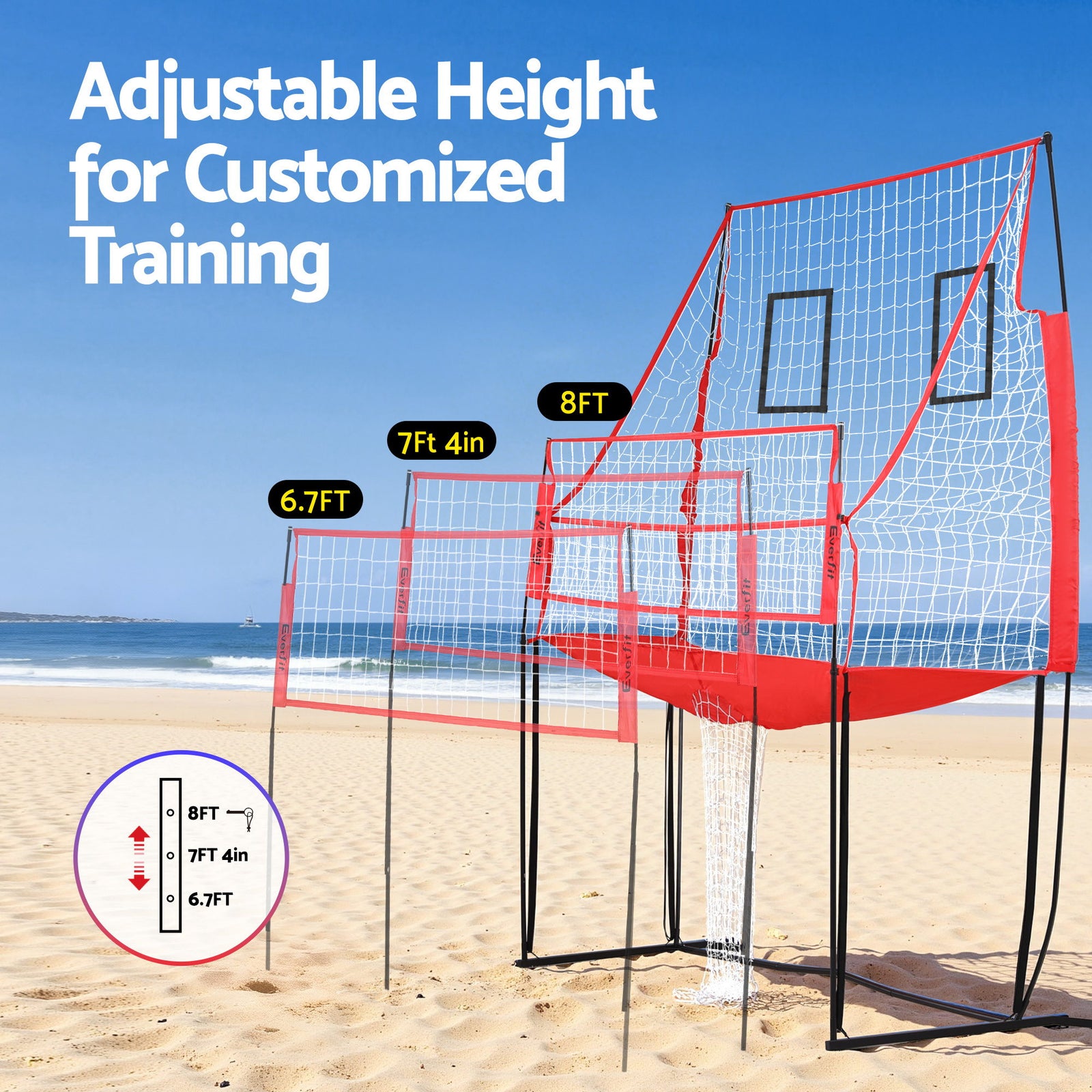 Everfit 8ft Volleyball Net Training Equipment Adjustable Height Portable with Ball and Bag