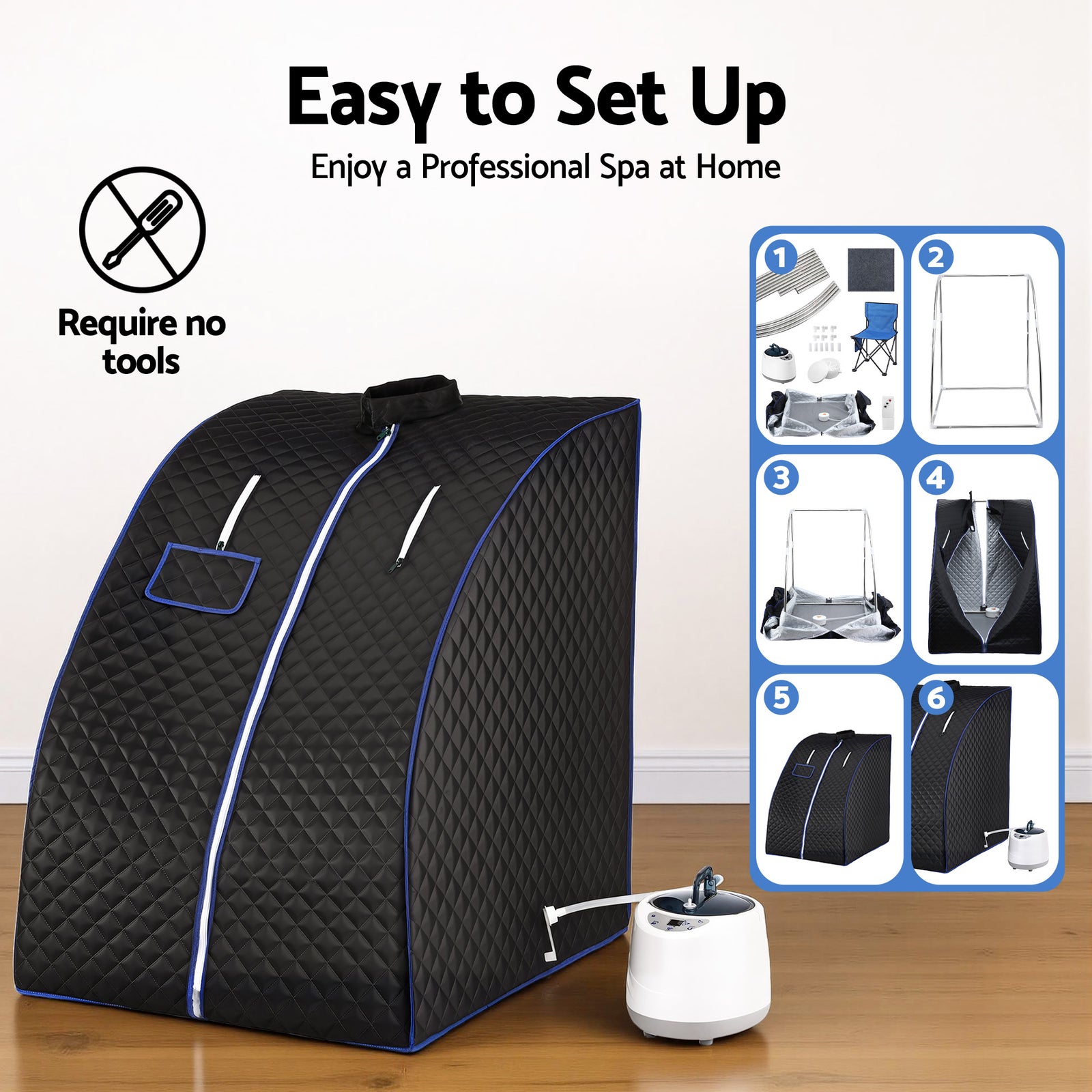 Devanti Portable Steam Sauna Tent 1000W 2L Steamer Pot Personal Home SPA Timer