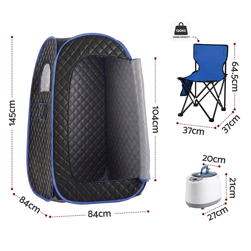 Devanti Portable Steam Sauna Tent 1-Min PoP Up 1000W 2L Steamer Home SPA Timer