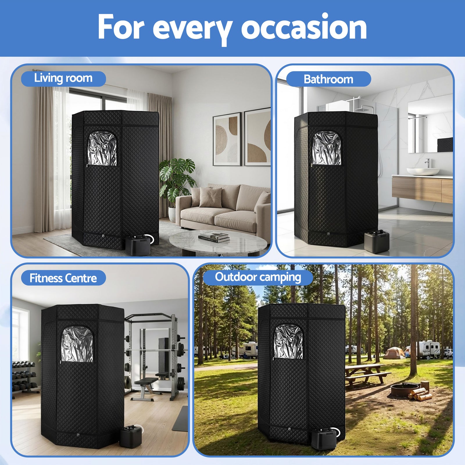 Devanti Portable Steam Sauna Tent 1000W 3L Steamer Pot Full Body Home SPA Timer