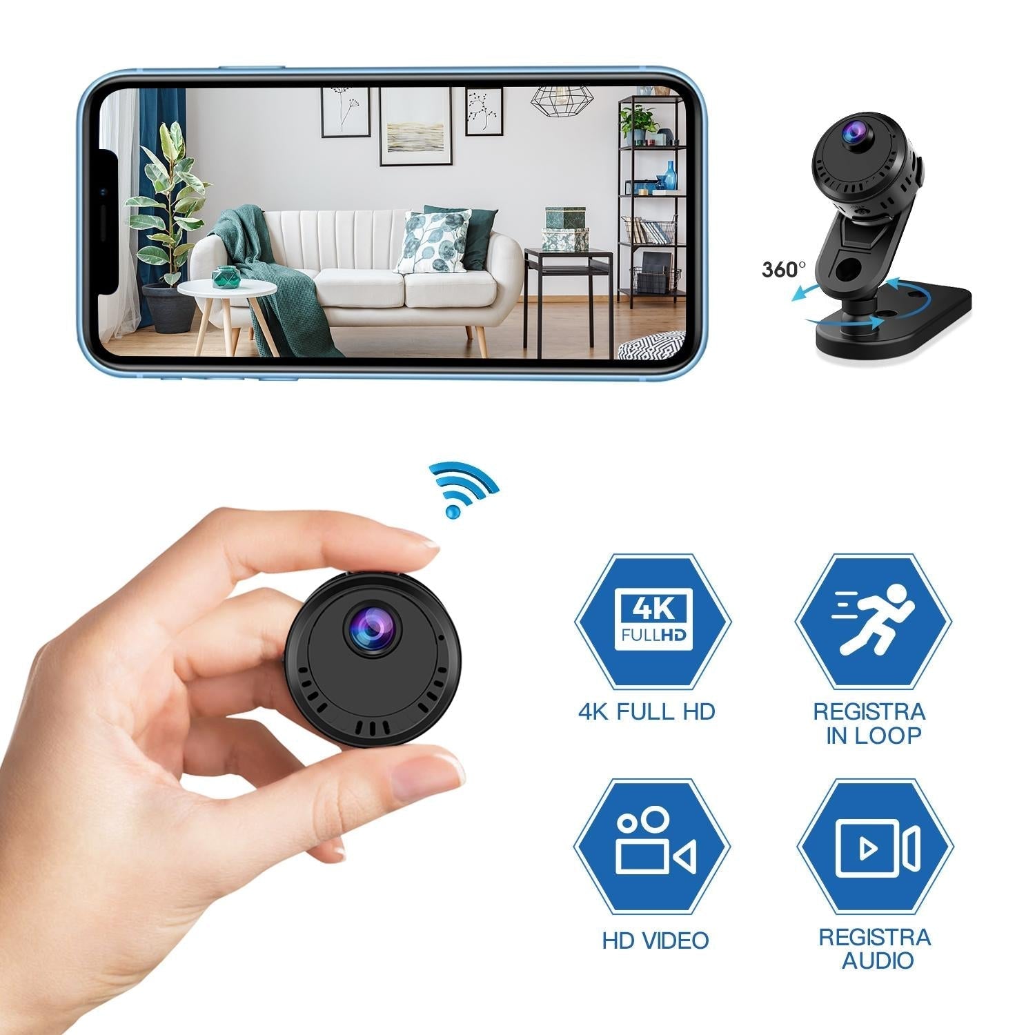 Mini Wifi Camera With 4K Hd Wide Angle Night Vision And Loop Recording 140 Degree-1915197527582445570