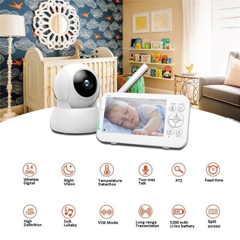 5-Inch Wireless Baby Monitor With Infrared Night Vision And Two-Way Intercom-1915196526024593413