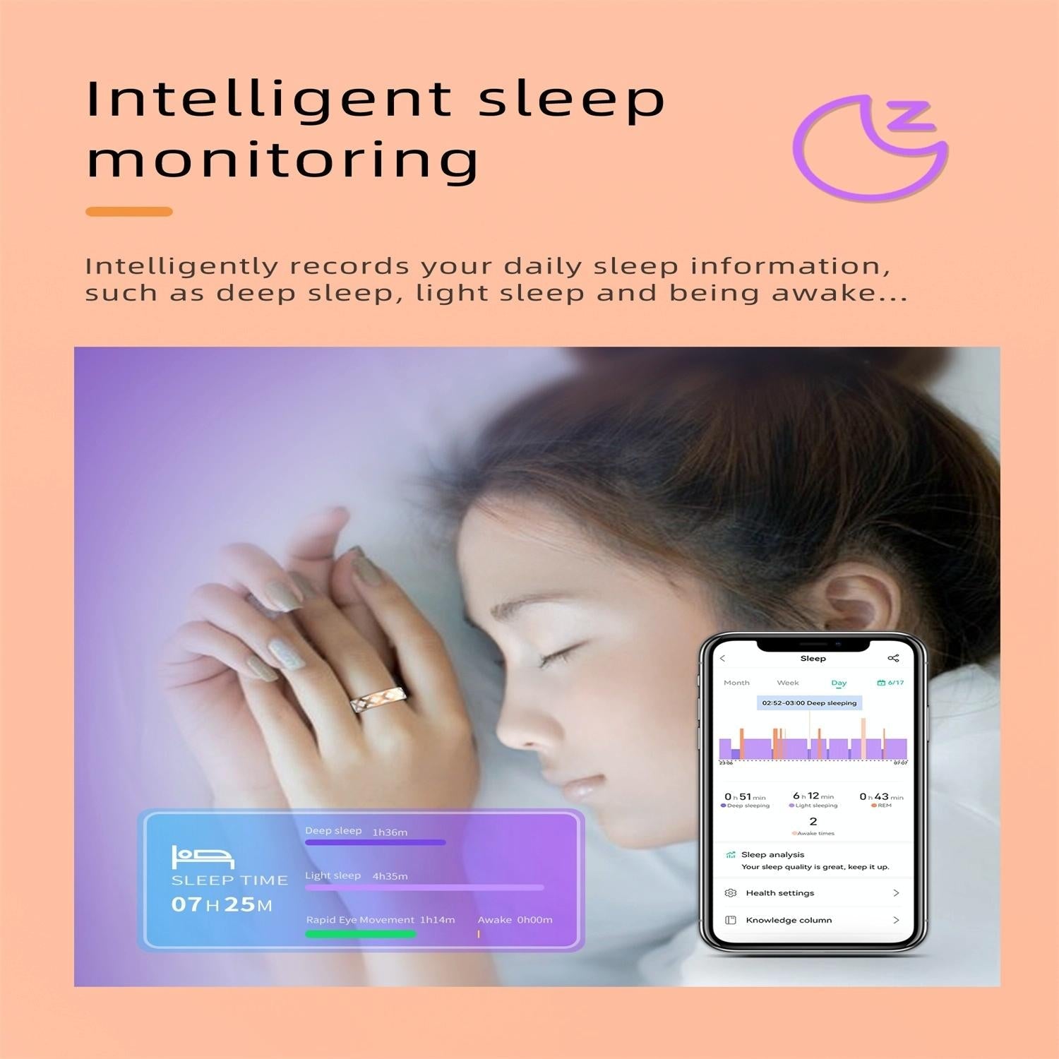 Smart Ring With Heart Rate Blood Oxygen Sleep Monitoring - Multiple Sports Modes - Rose Gold Size 12-1964932228165275656