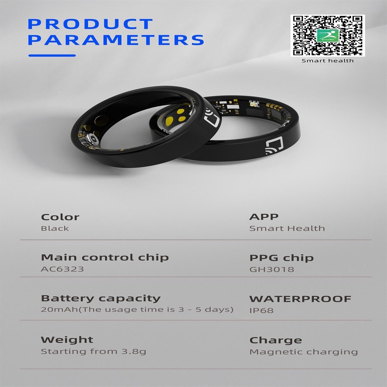 Smart Ring With Heart Rate Blood Oxygen & Sleep Monitoring - Black Size 11-1964932199081971717