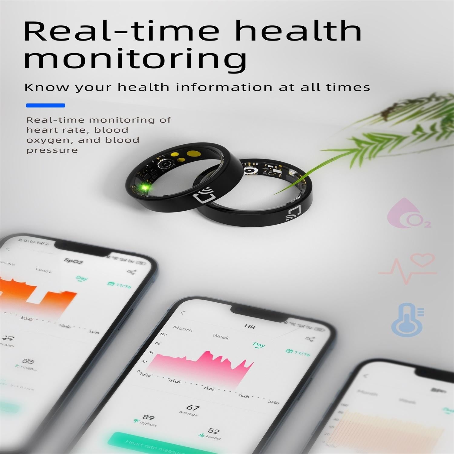 Smart Ring With Heart Rate Blood Oxygen & Sleep Monitoring - Multiple Sports Modes - Black Size 12-1964932202814902275