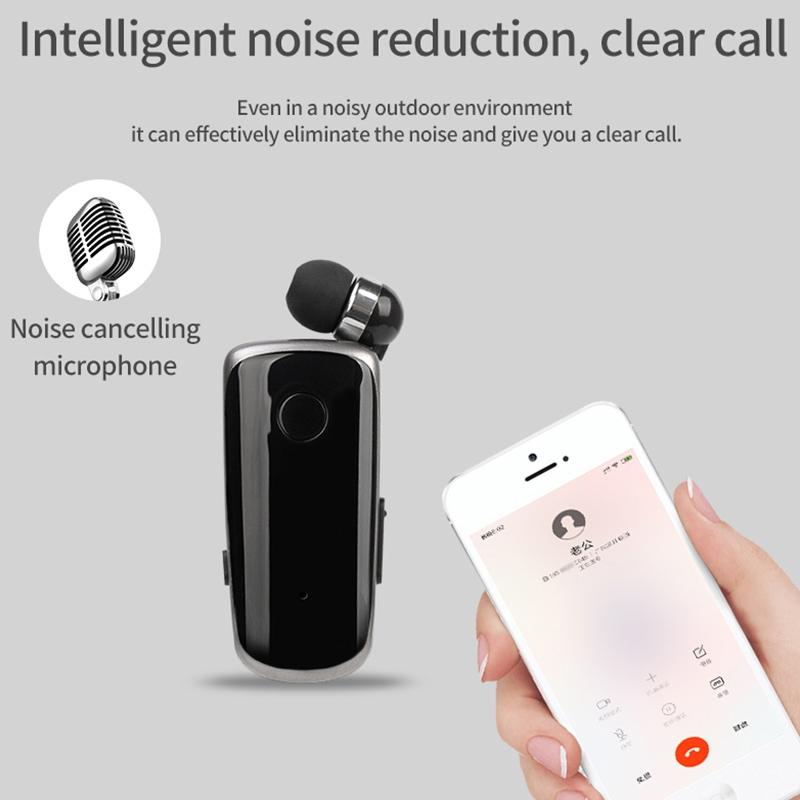 Wireless Bluetooth In-Ear Earphone With Vibrating Alert And Hands-Free Clip - Black-1915198351918370819