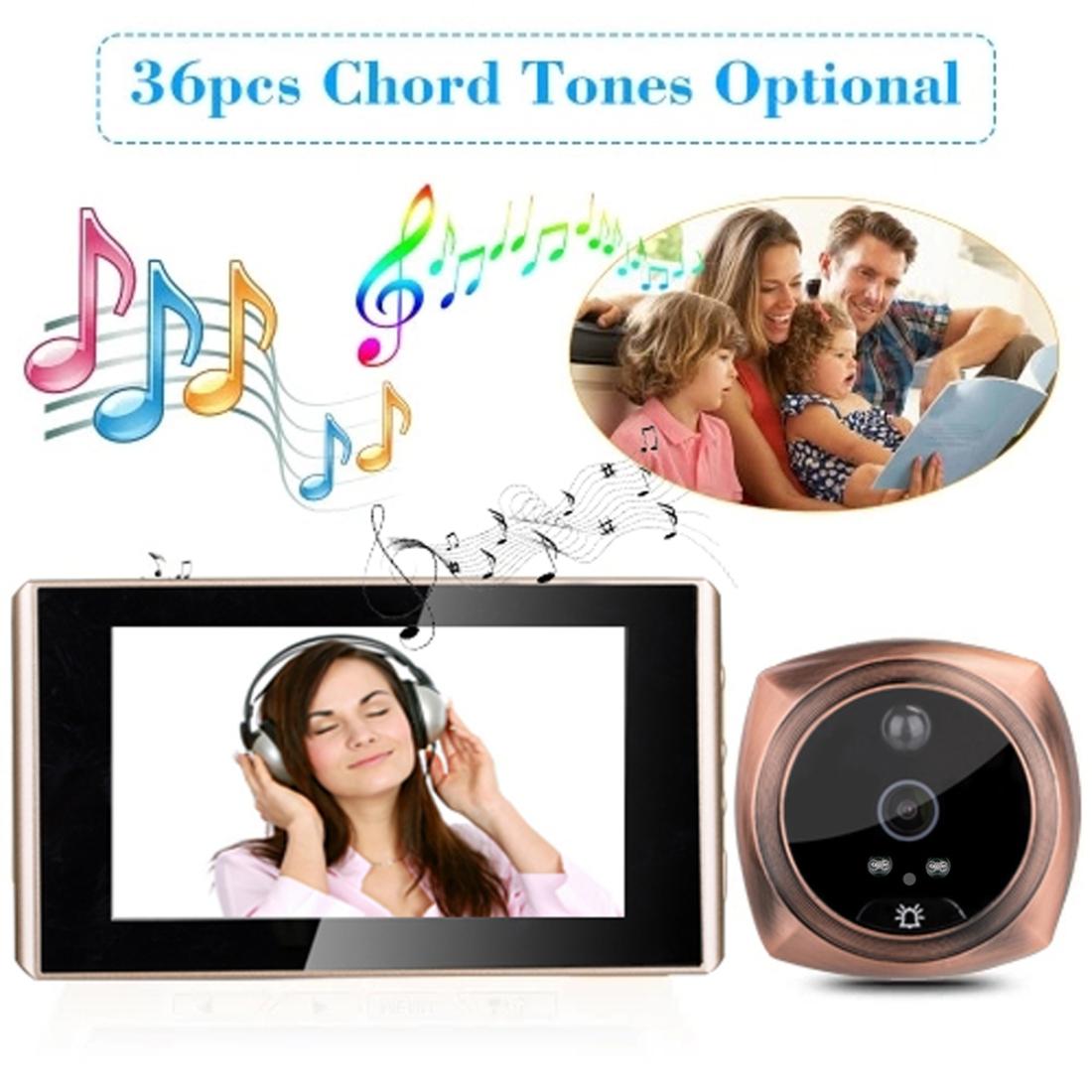 4.3 Digital Doorbell With Lcd Screen And Peephole Viewer - Gold-1915196910713573381