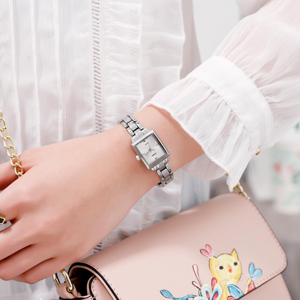 Elegant Square Quartz Watch For Women With Diamonds - Silvery-1915198087333285891