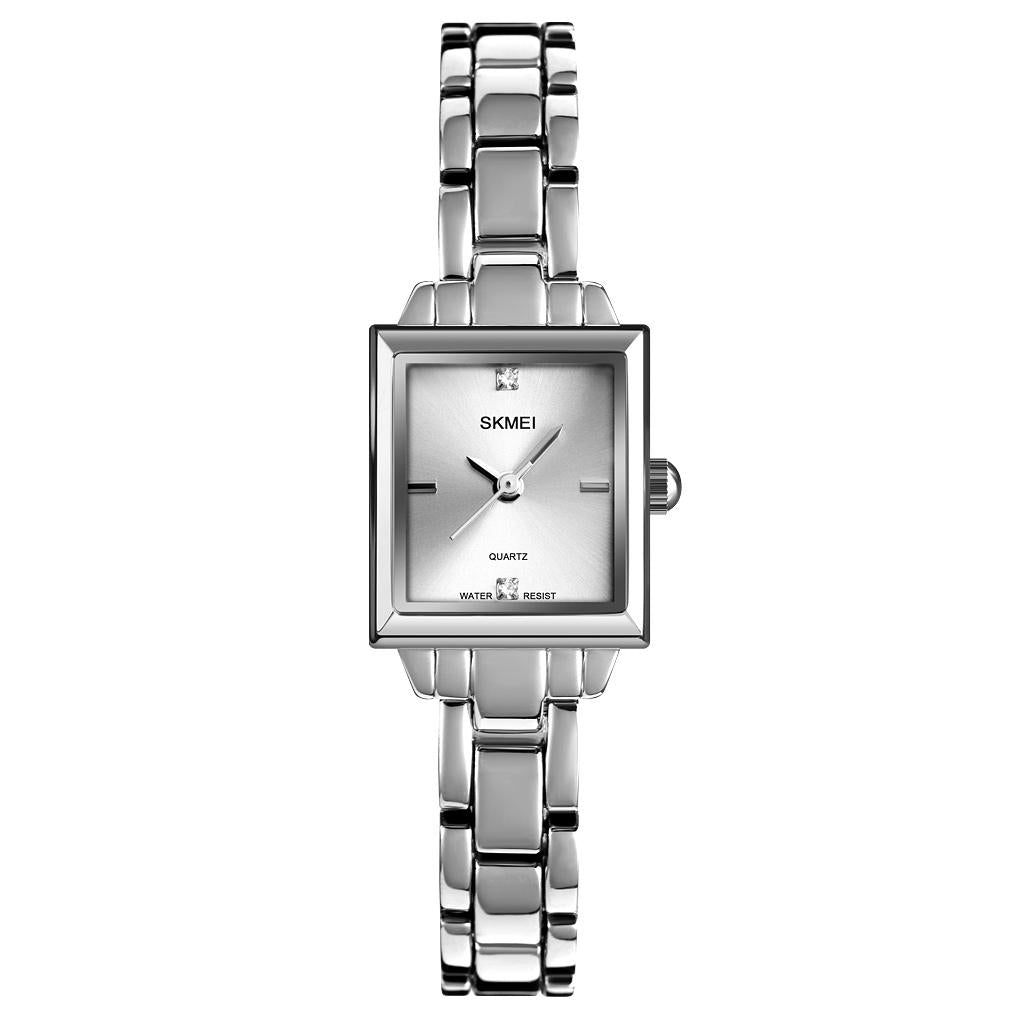 Elegant Square Quartz Watch For Women With Diamonds - Silvery-1915198087333285893