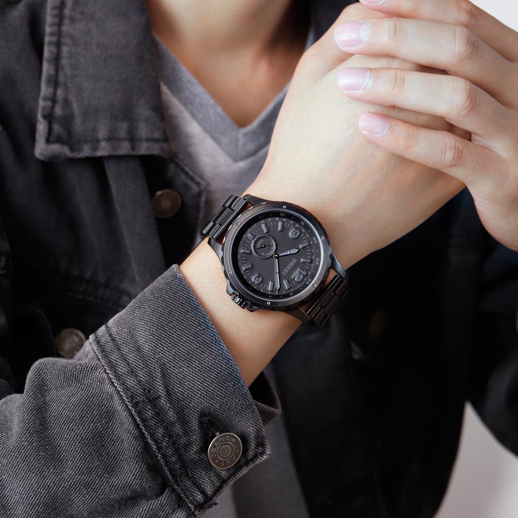 Stylish Waterproof Men Quartz Watch With Steel Band - Black-1915196917776781318