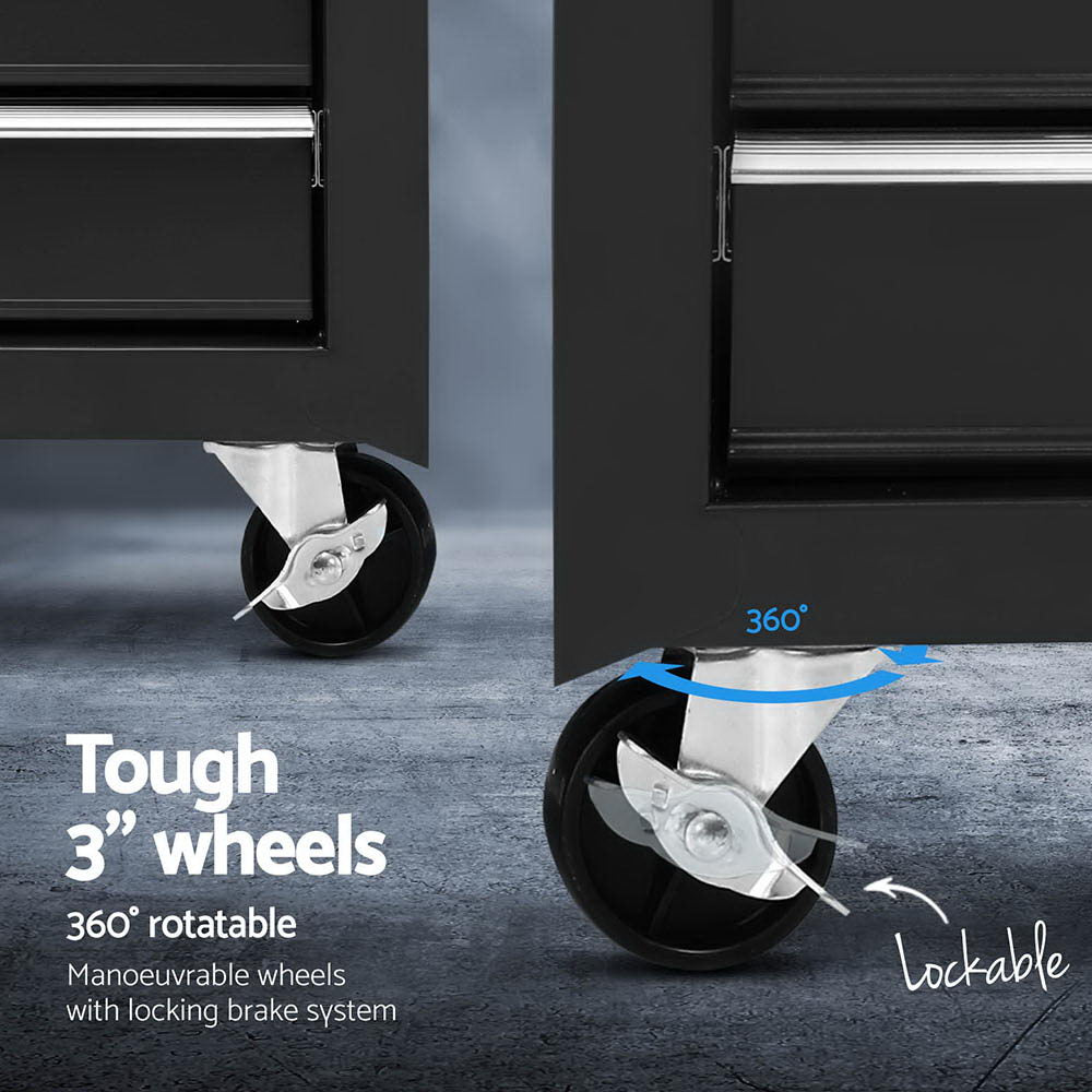 Giantz 15 Drawers Tool Chest Trolley Toolbox 2-in-1 Storage Black