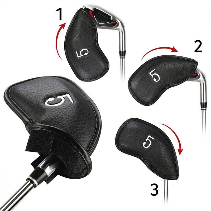 Versatile 12-Piece Golf Club Cap Set In Black Pu Leather With Litchi Texture-1915196900303310851