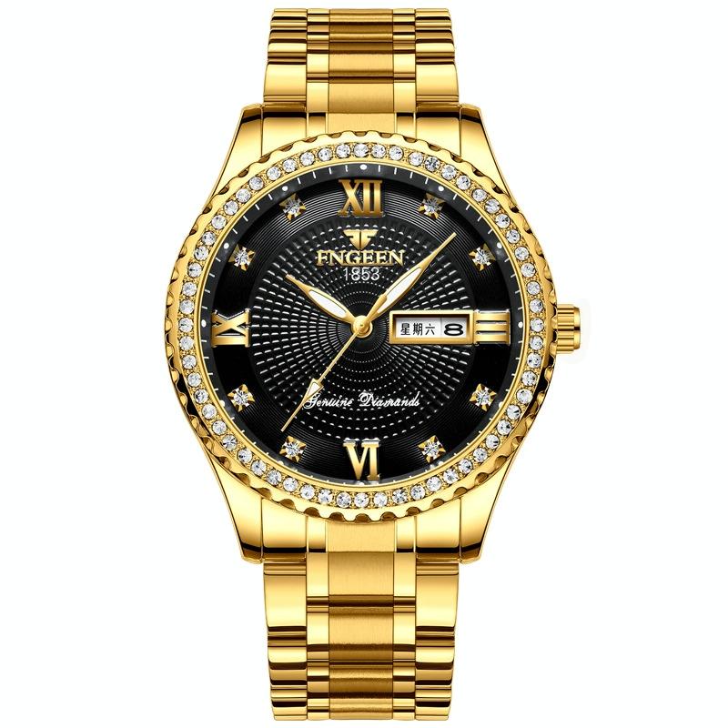 Men Luminous Quartz Watch - Gold With Black Surface-1915196688163803144