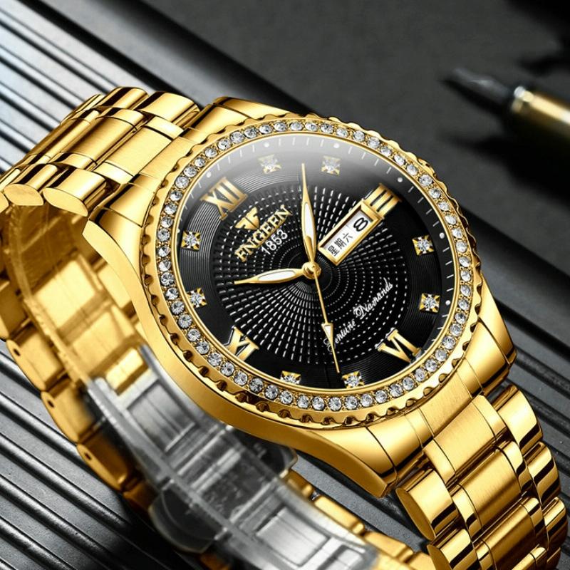 Men Luminous Quartz Watch - Gold With Black Surface-1915196688163803141