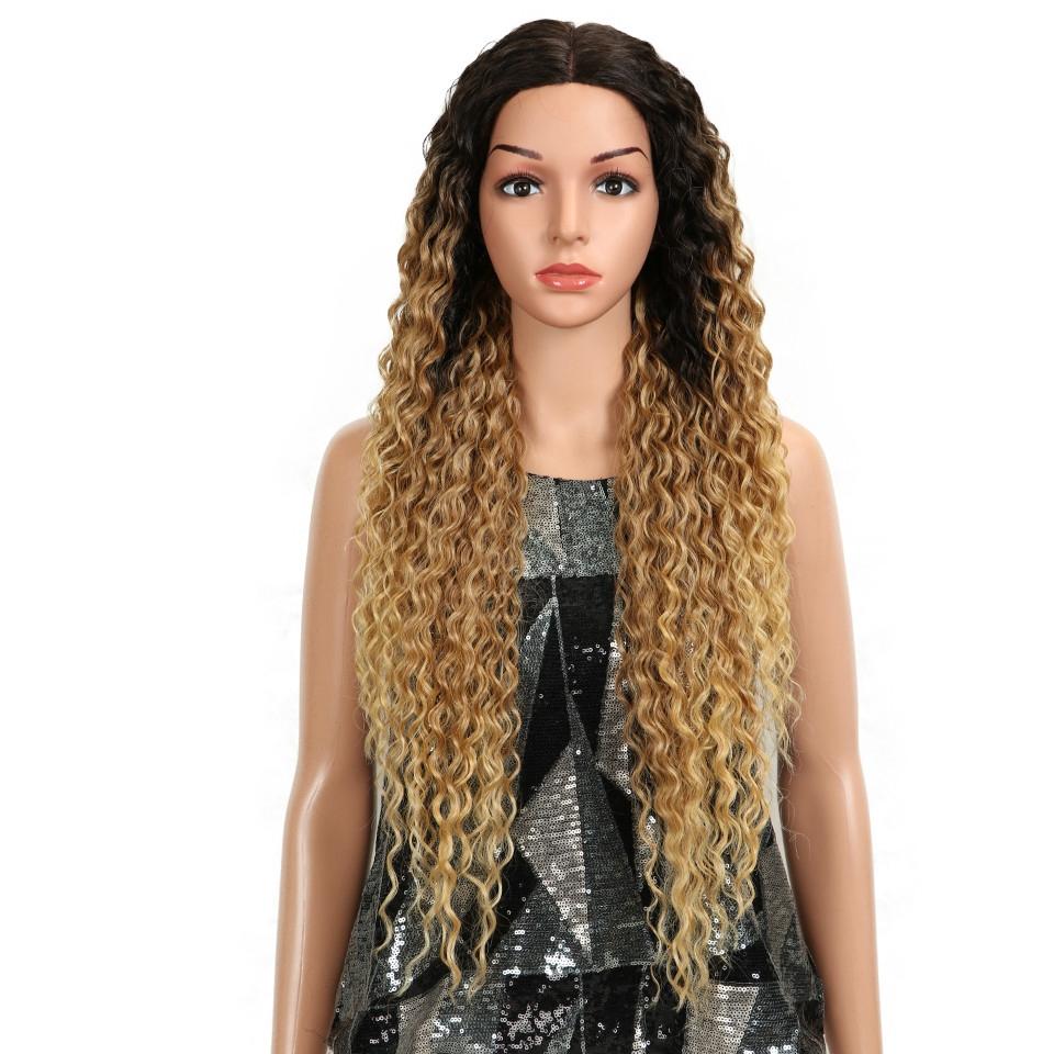 Long Curly Blonde Synthetic Lace Front Wig - Natural Look-1915196899271512071