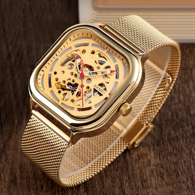 Men Automatic Tourbillon Watch With Mesh Strap - Black-1915198333408907266