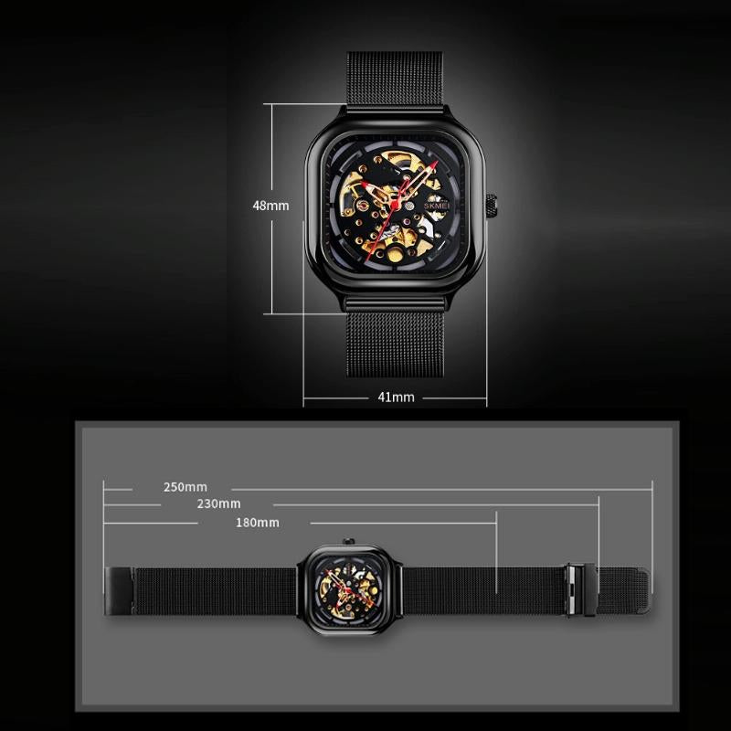 Men Automatic Tourbillon Watch With Mesh Strap - Black-1915198333408907270