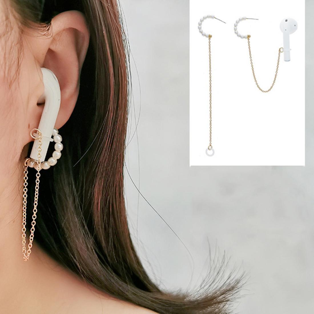 3-Piece Bluetooth Headset With Anti-Lost C-Type Earring Chain - Silver Pearl-1915197518933790720