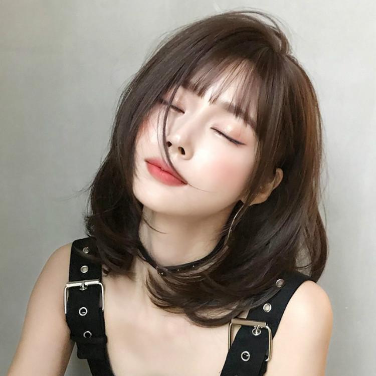 40Cm Short Hair Wig With Bangs For Round Face - Chocolate-1915198325280346120