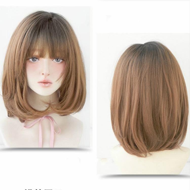 40Cm Shoulder Length Honey Pudding Wig - Perfect For Round Faces-1915198137937563657