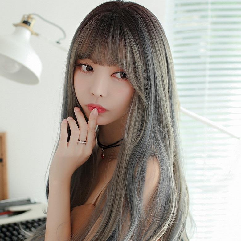 Silk Mist Blue Curly Wig For Girls - High Temp Long-1915198355877793794