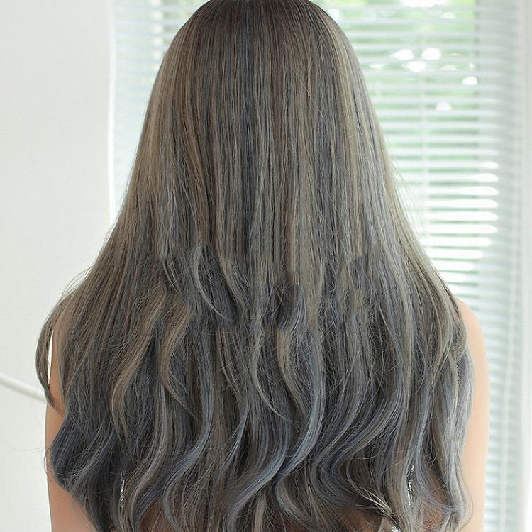 Silk Mist Blue Curly Wig For Girls - High Temp Long-1915198355877793795