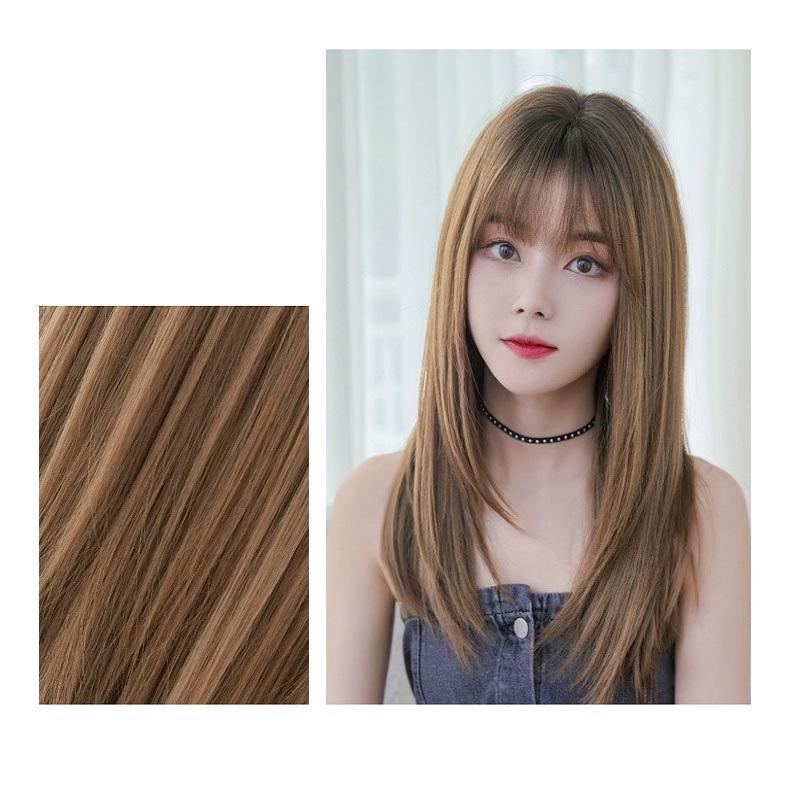 Sleek Long Hair Wig Set With Air Bangs - Cool Style-1915198088356696066