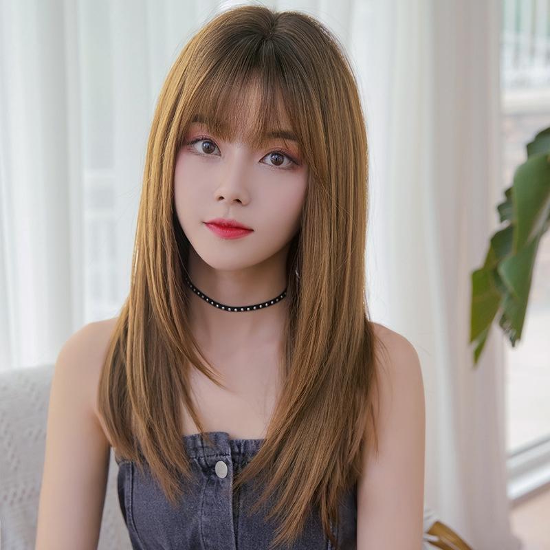 Sleek Long Hair Wig Set With Air Bangs - Cool Style-1915198088356696069